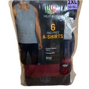 NEW 6 Blue Black Gray Red 2XL 50-52 A-Shirt Tanks Fruit Of The Loom - 6P261CX